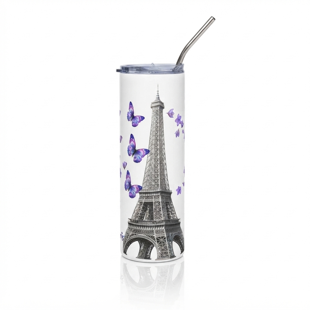 tsgabrielle® • Paris - La Tour Eiffel • Gobelet • Acier Inoxydable • Blanc • 20 oz